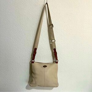Vintage Fossil Beige Cream Pebbled Leather Crossbody Messenger Bag  Unisex